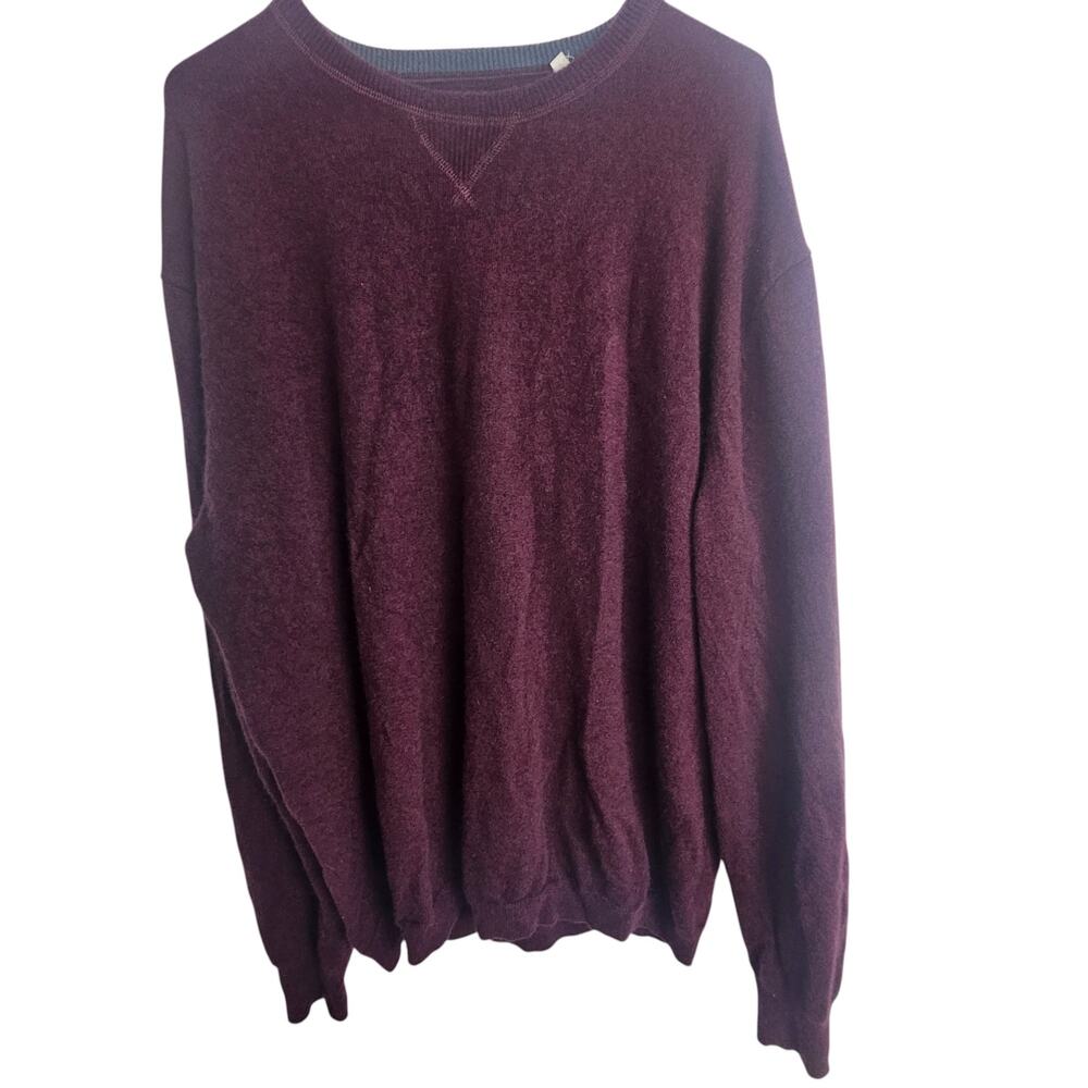 Linksoul Mens Cashmere Sweater Sz XXL Quiet Luxury Burgundy Classic Elbow Patch